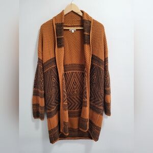 Lucky Brand Chunky Aztec Striped Long Cardigan Sweater Size Small Boho Hippie